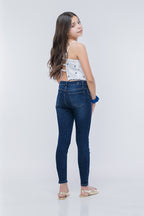 Jeans Skinny Liso Azul con Bolsillos - Girls
