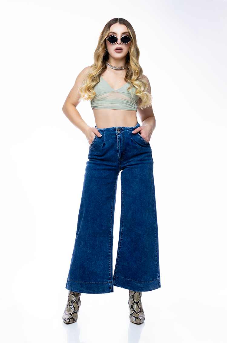 Jeans Wide Leg con Pinzas y Bolsillos - Trendy Fashion