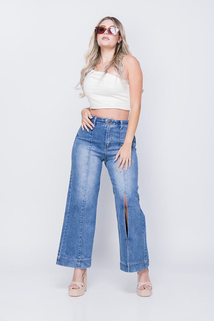 Jeans Wide Leg con Abertura - Moda Vanguardista