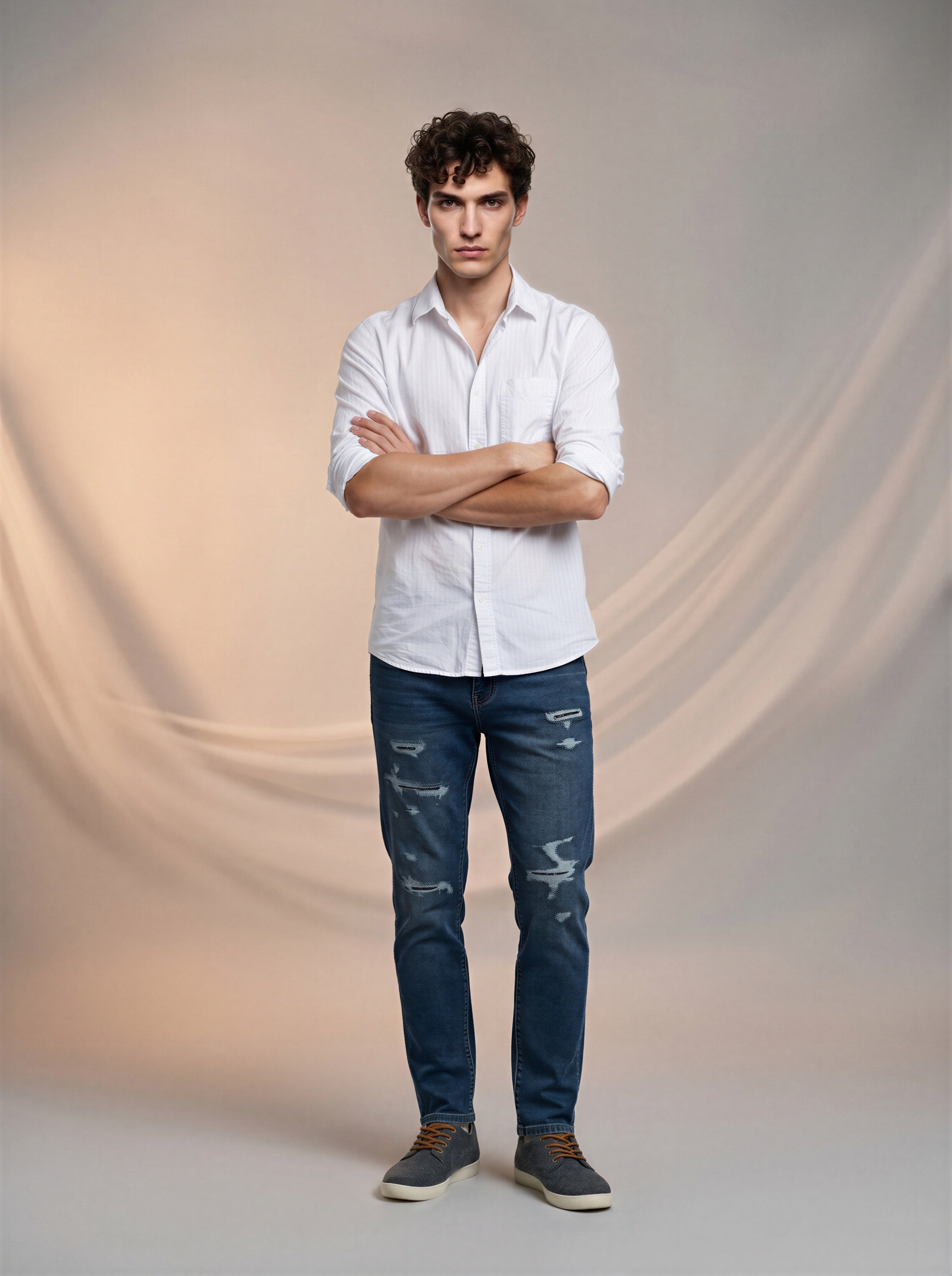 Jeans Slim para caballero con rotos azul marino