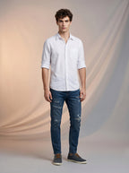 Jeans Slim para caballero con rotos azul marino