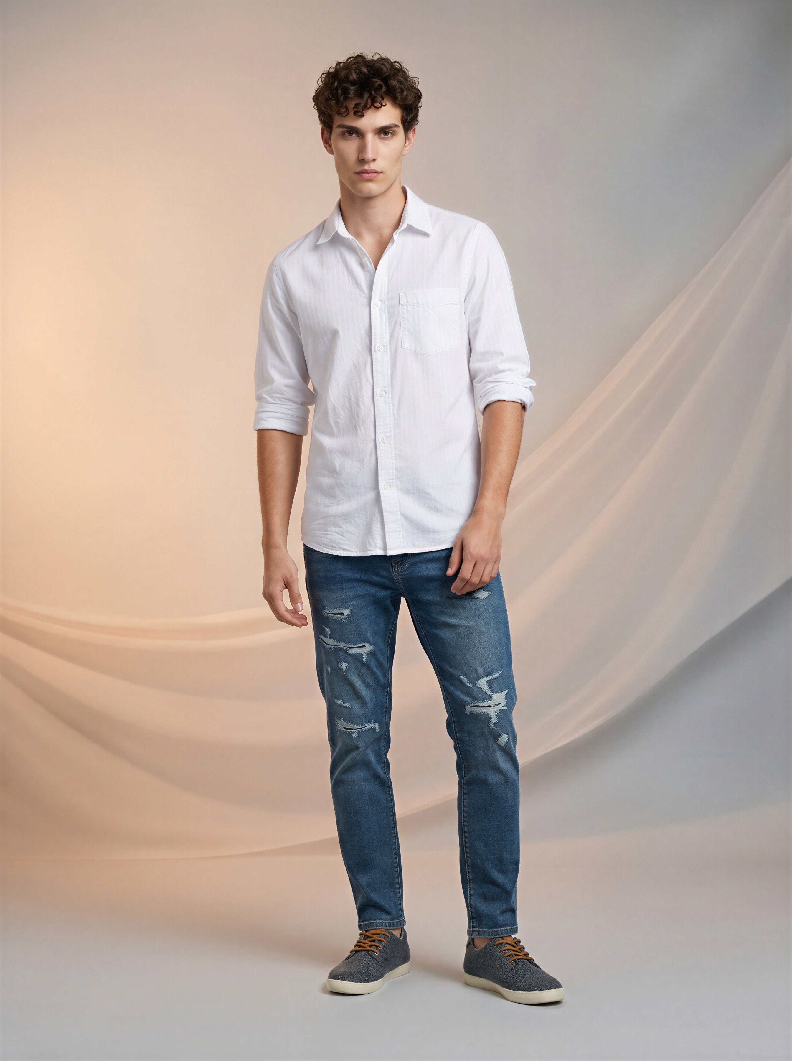 Jeans Slim para caballero con rotos azul marino