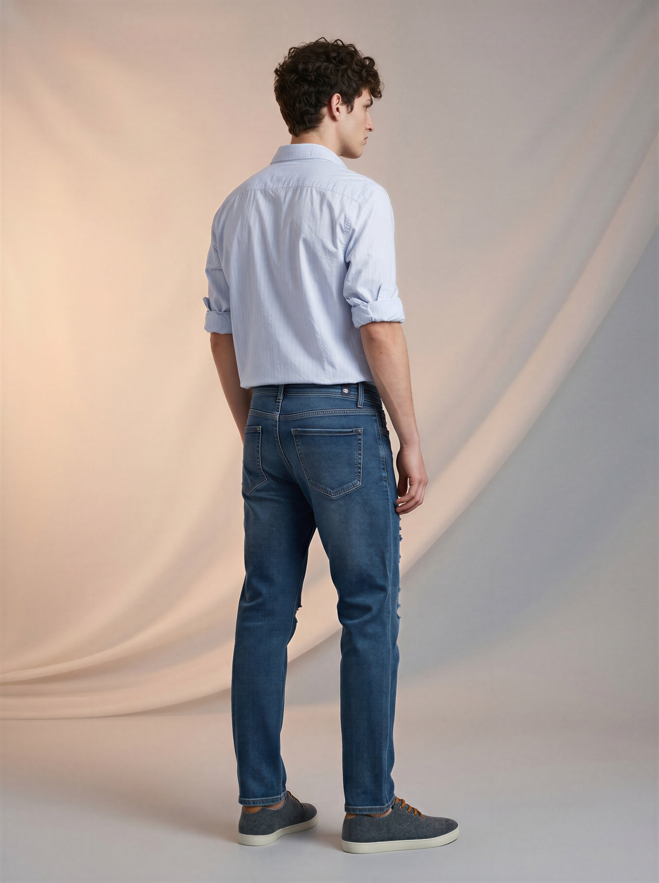 Jeans Slim para caballero con rotos azul marino