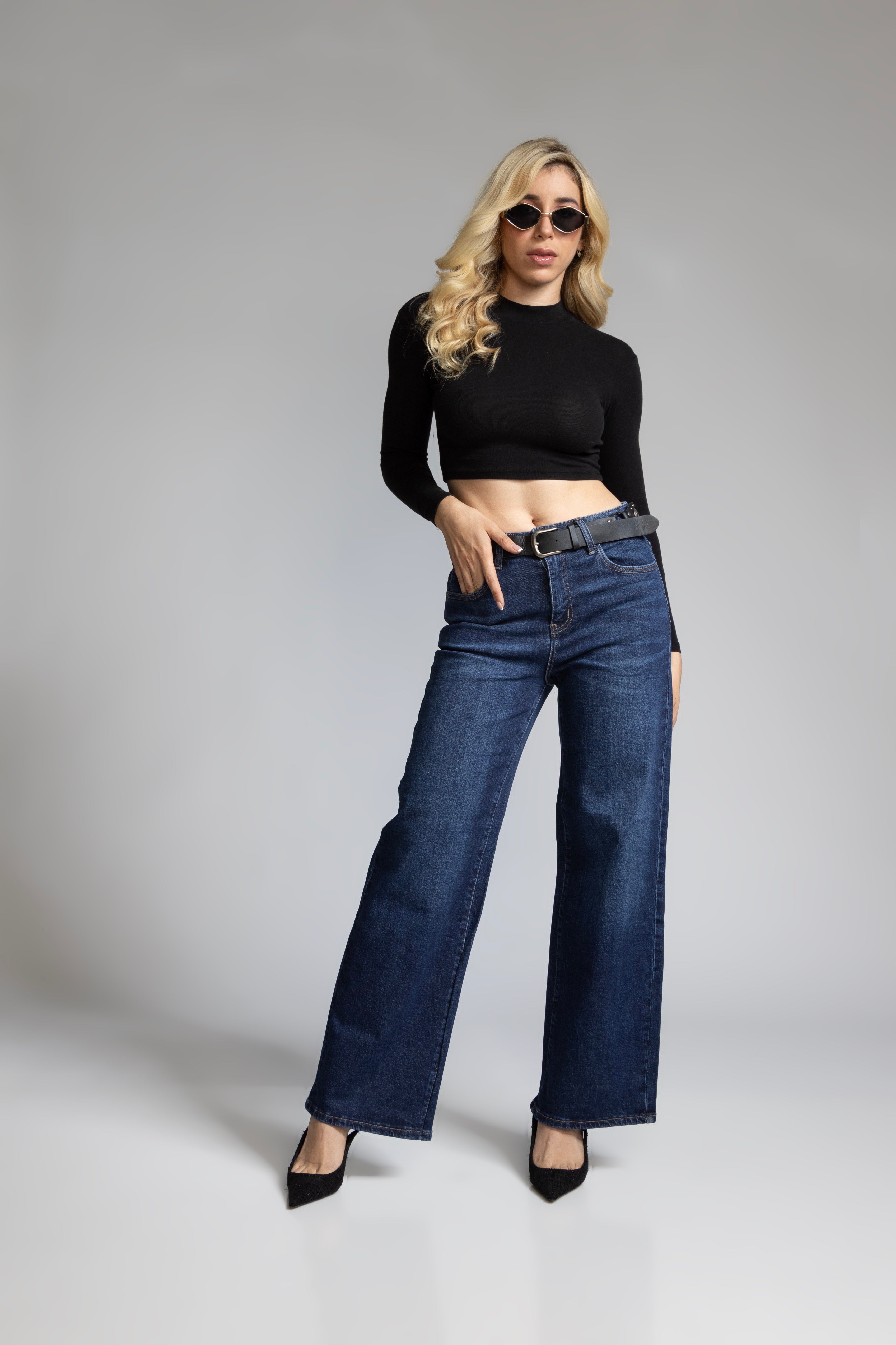 Pantalón Wide Leg con Cinto – Azul Marino