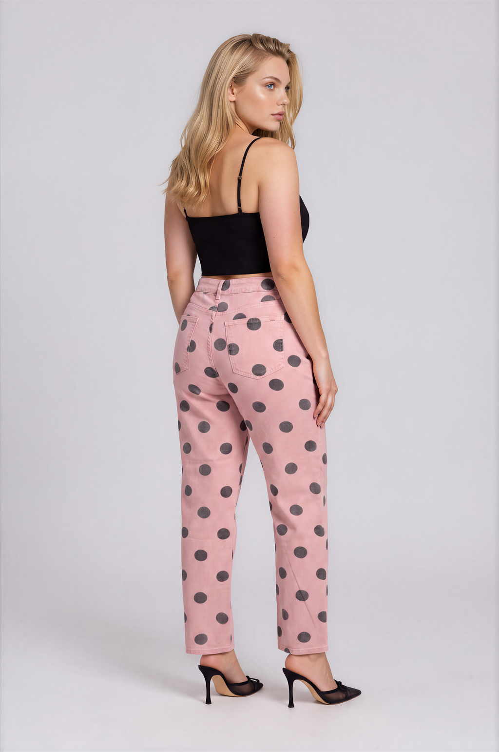 Jean Curvy Marine Rosa con Lunares Gris OL-921P
