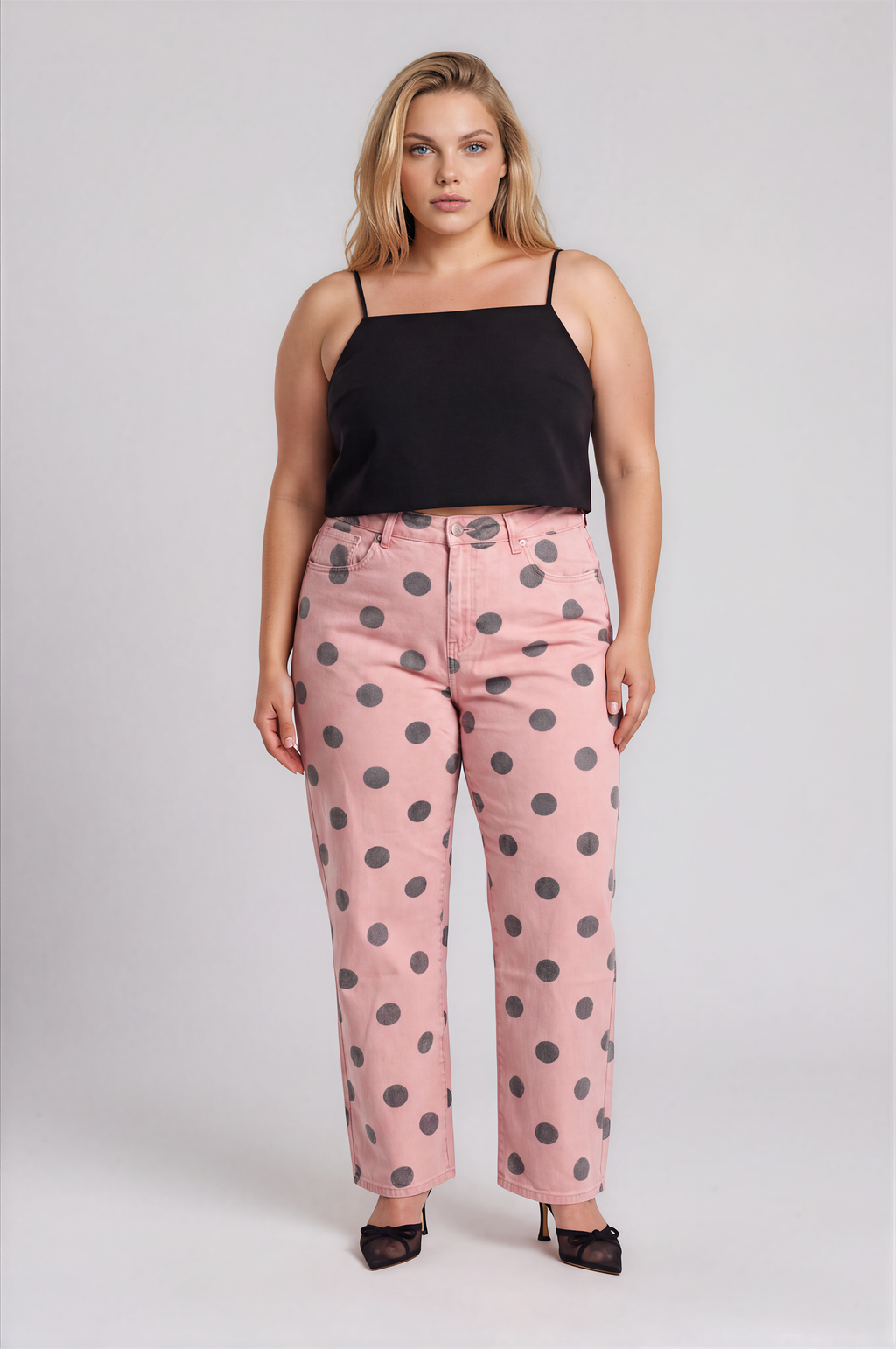 Jean Curvy Marine Rosa con Lunares Gris OL-921P