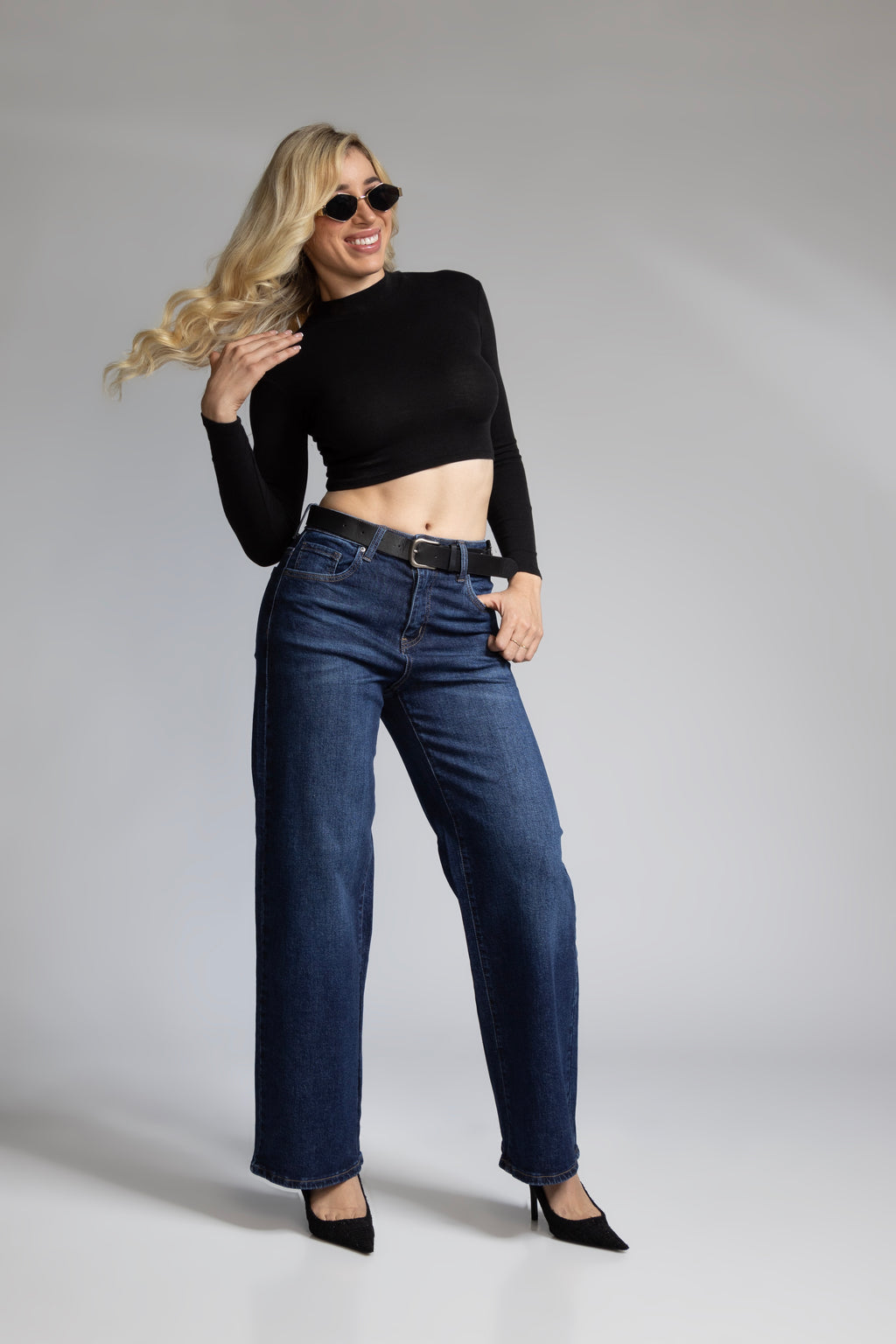 Pantalón Wide Leg con Cinto – Azul Marino