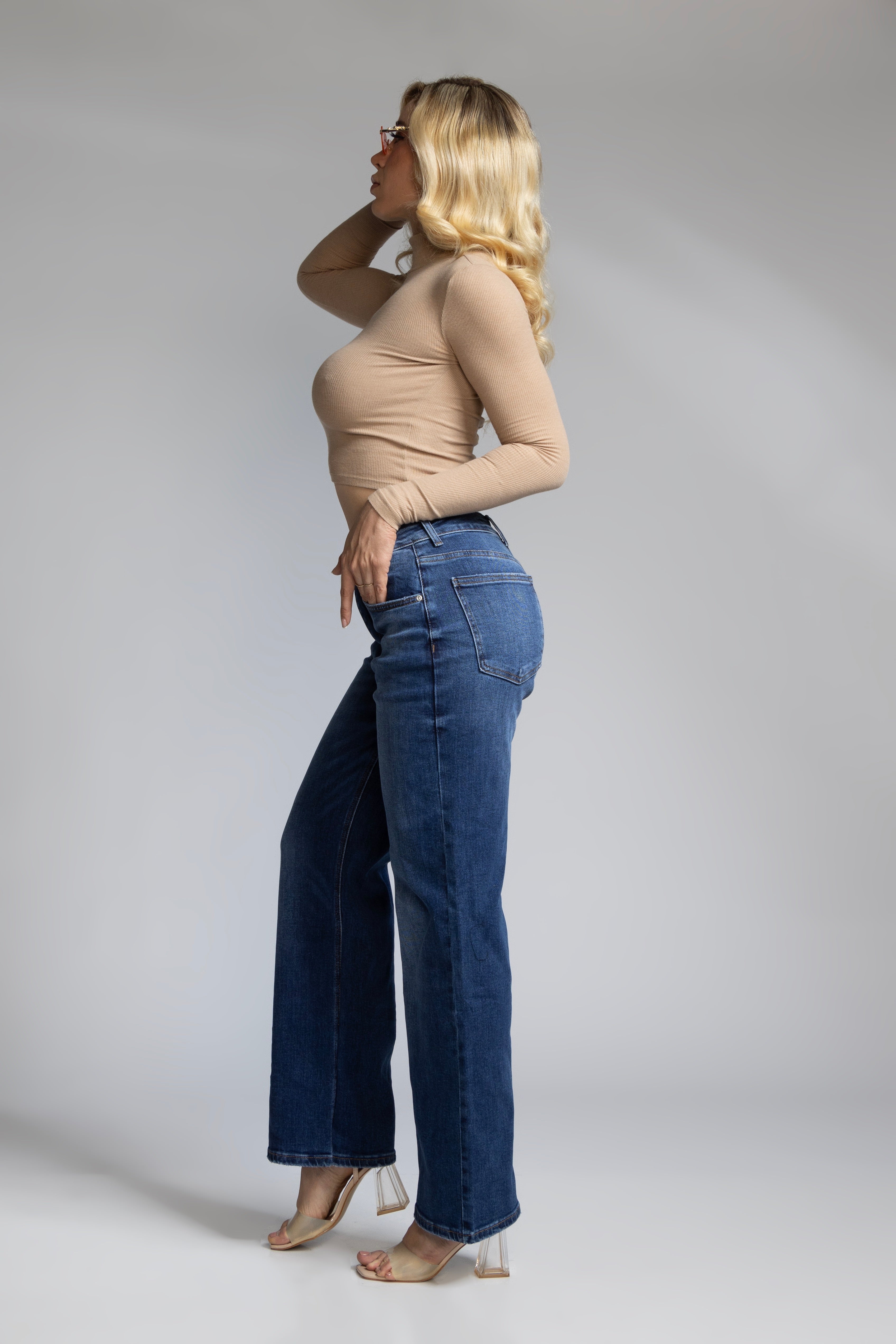 Jean Marine Azul Marino con Faja Cosida por Dentro