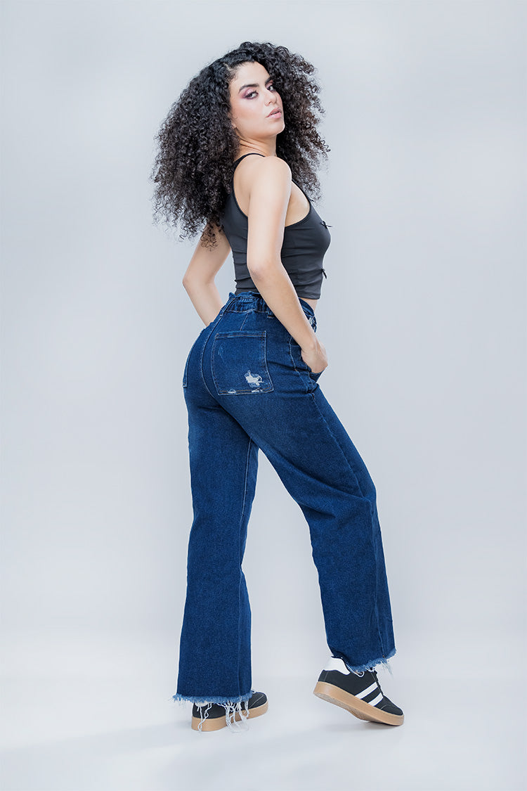 Jeans Wide Leg Deshilados con Cintura Elástica - Moda Chic