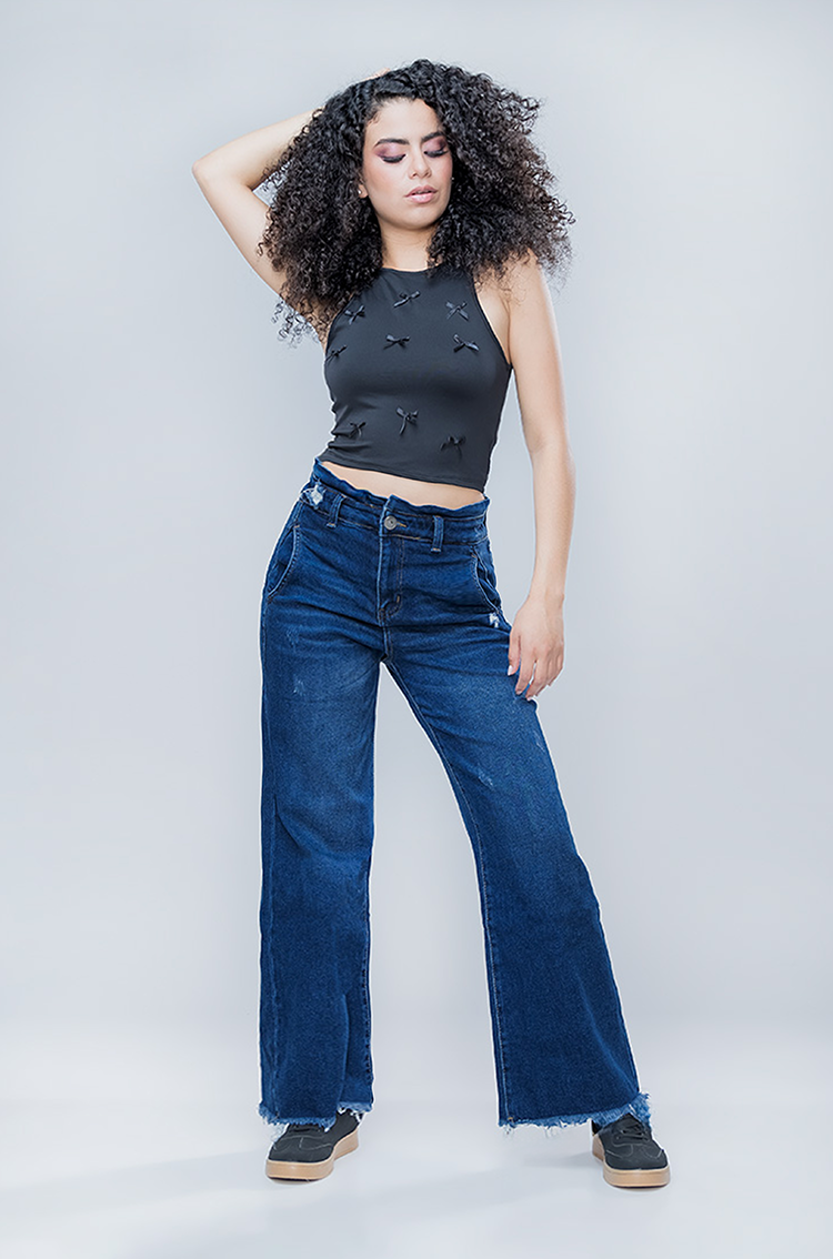 Jeans Wide Leg Deshilados con Cintura Elástica - Moda Chic
