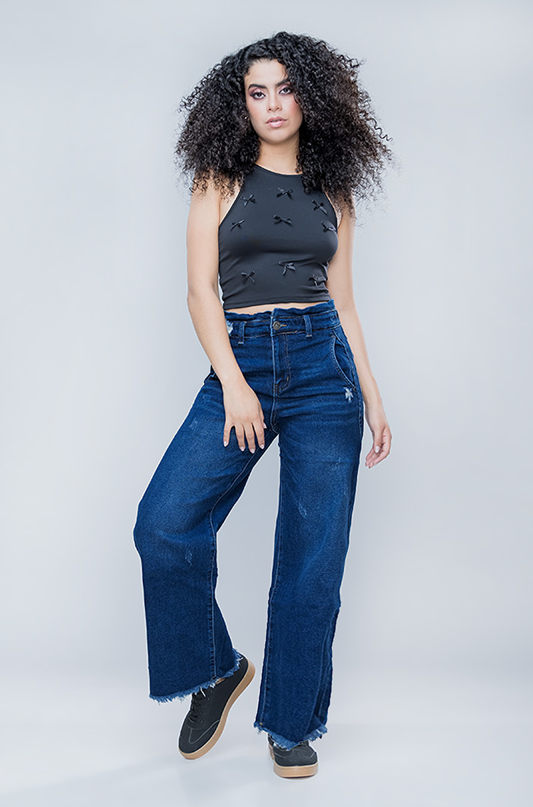 Jeans Wide Leg Deshilados con Cintura Elástica - Moda Chic