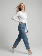 Jean Curved Strass– Azul Medio con Mascada