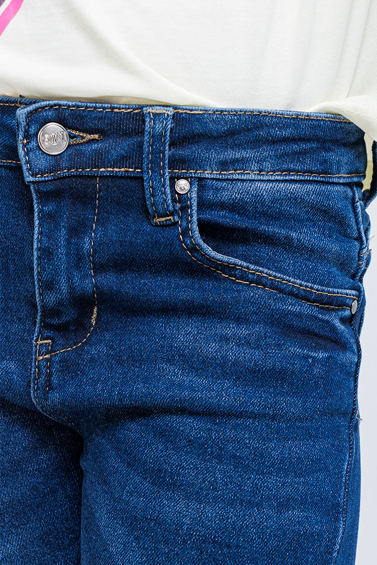 Jeans Skinny Fit de Niña con Deslavado y 5 Bolsillos