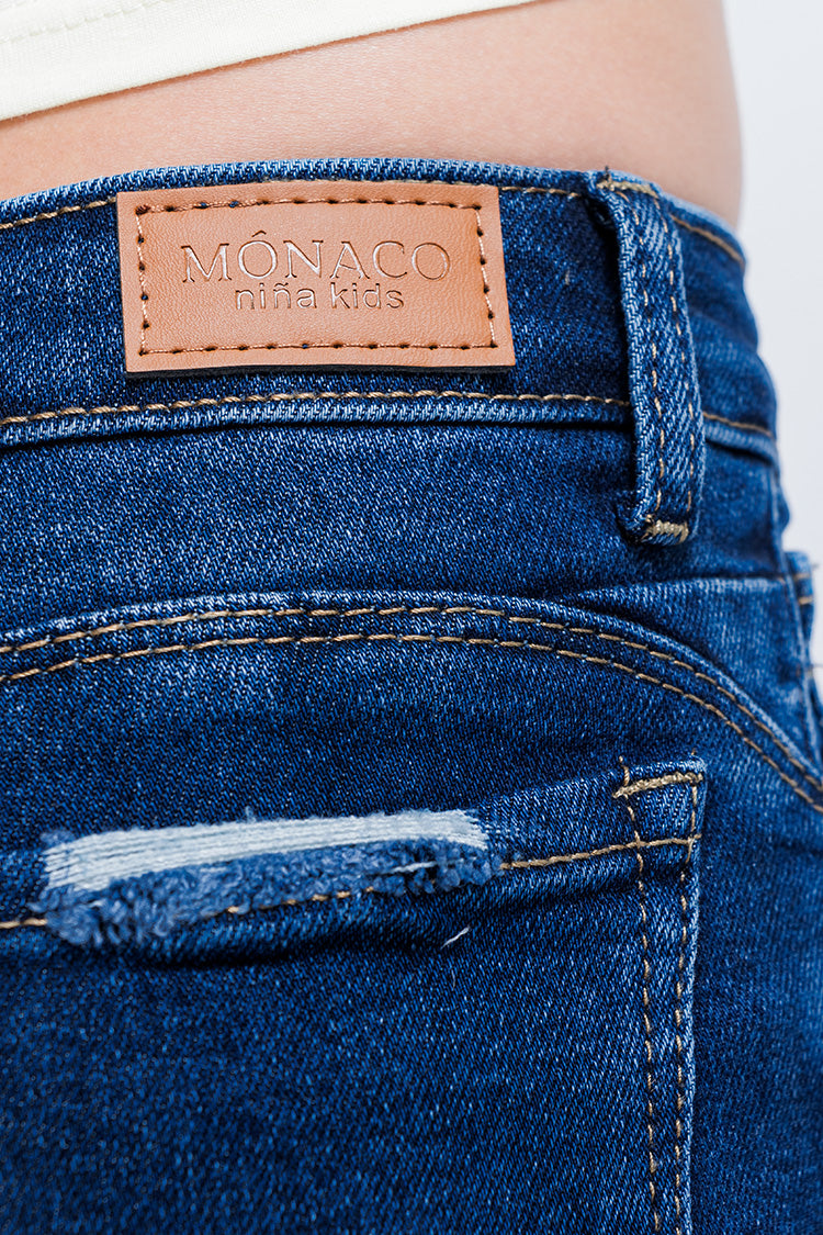 Jeans Skinny Fit de Niña con Deslavado y 5 Bolsillos