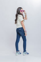 Jeans Skinny Fit de Niña con Deslavado y 5 Bolsillos