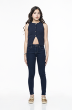 Jeans Skinny Fit de Niña Clásico Liso Oscuro