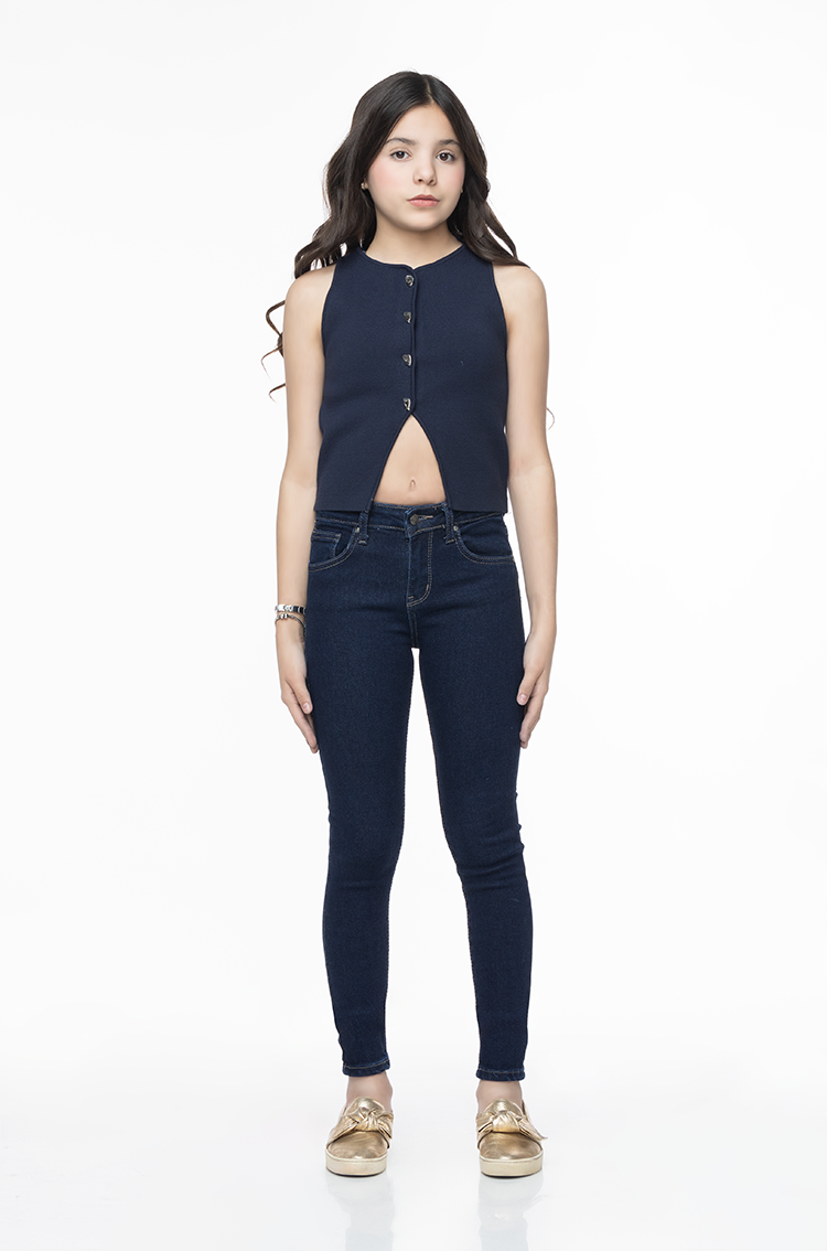 Jeans Skinny Fit de Niña Clásico Liso Oscuro