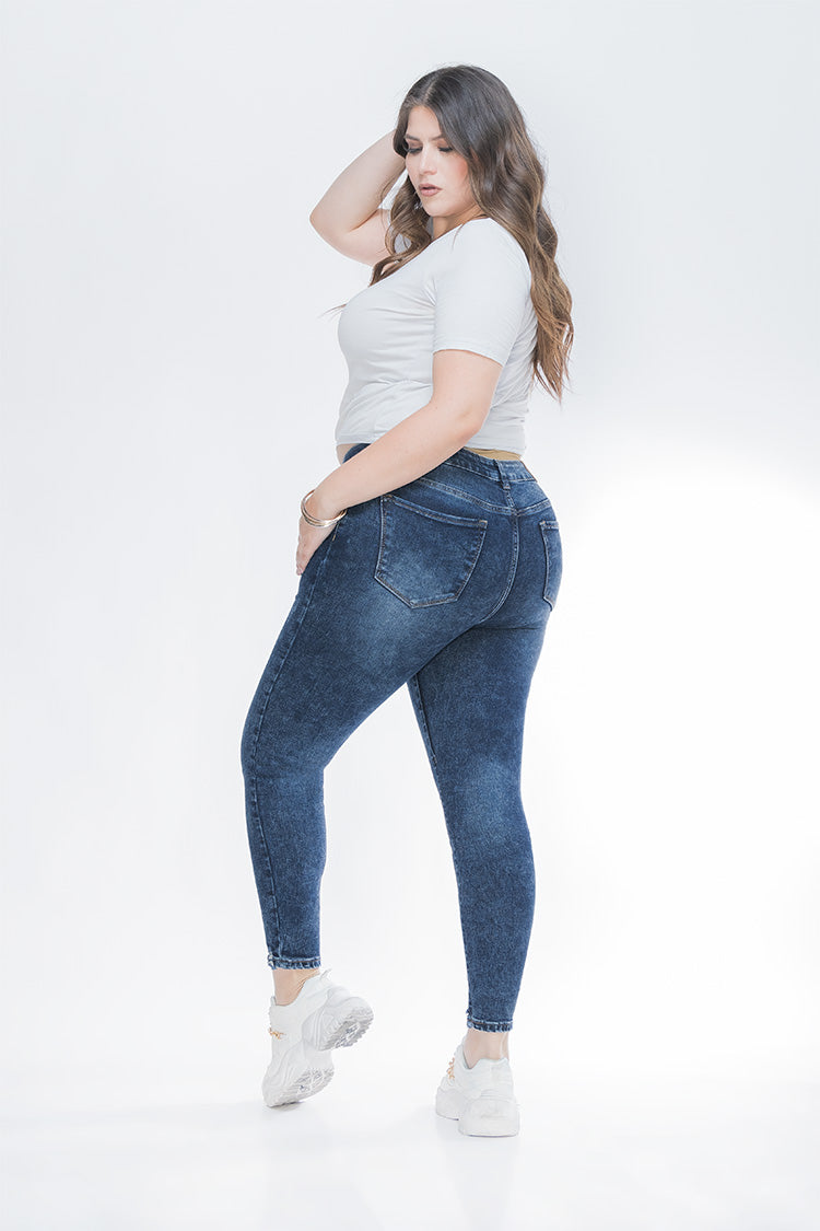 Jeans Skinny Curvy Azul Jaspeado - Moda