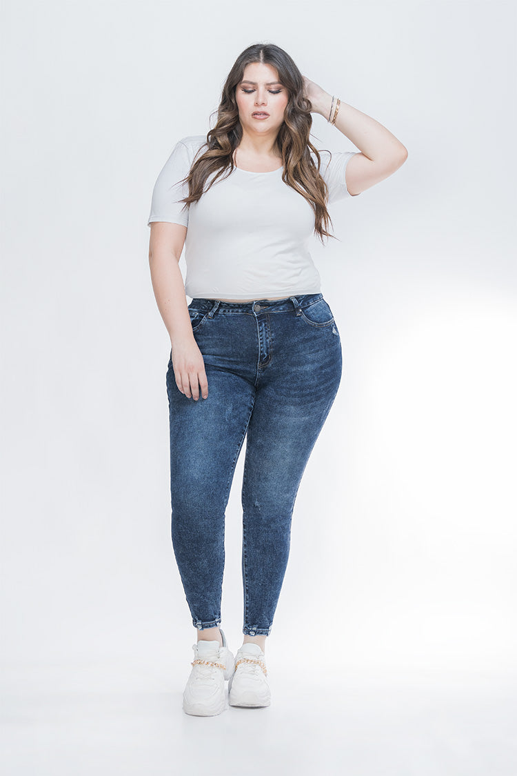 Jeans Skinny Curvy Azul Jaspeado - Moda