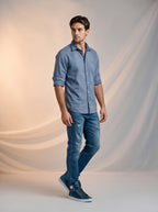 Jeans Slim para caballero con rotos azul medio