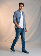 Jeans Slim para caballero con rotos azul medio