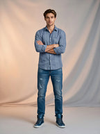 Jeans Slim para caballero con rotos azul medio