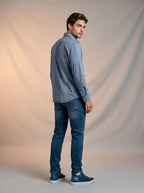 Jeans Slim para caballero con rotos azul medio