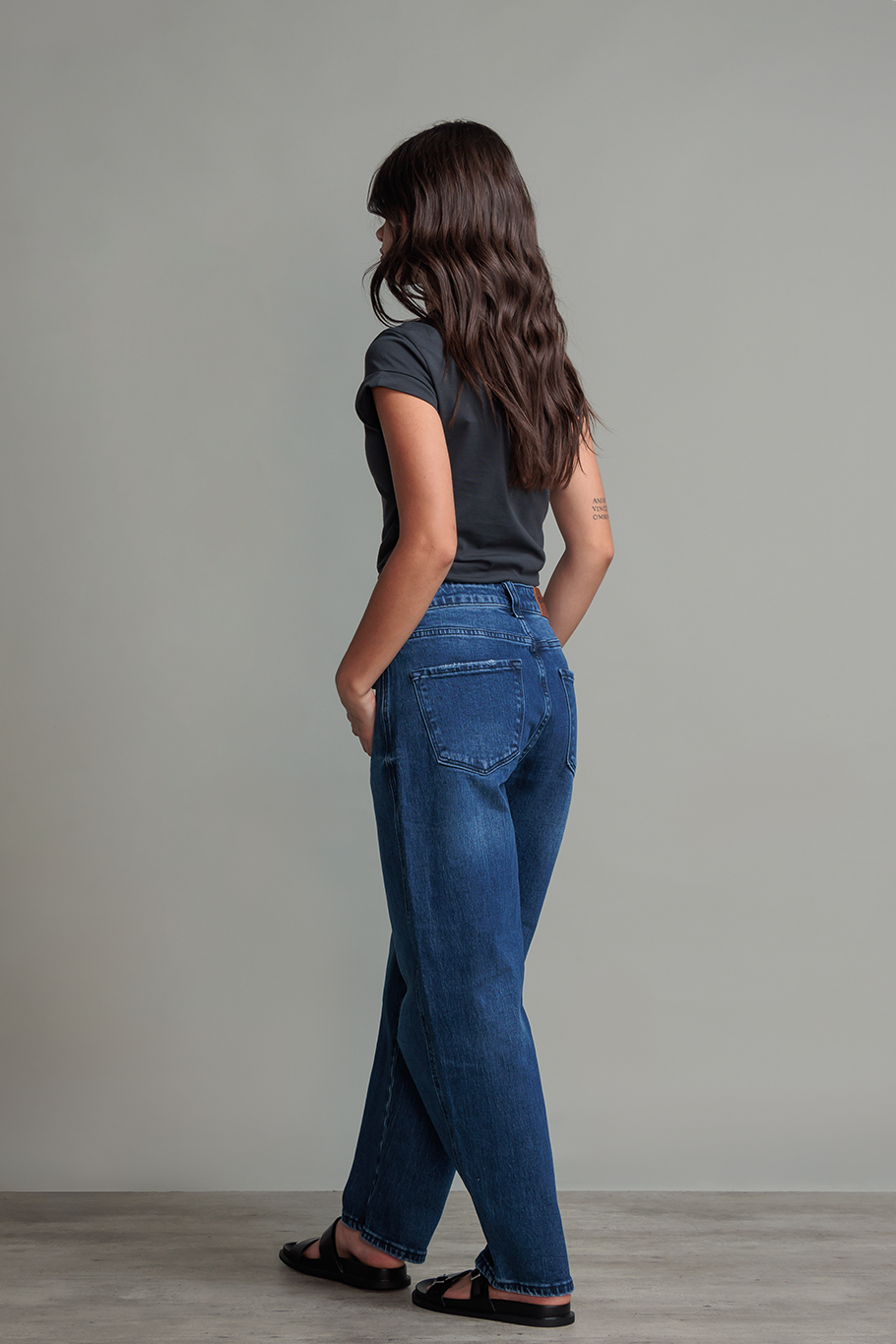 JEANS BARREL AZUL MARINO - BASSICS