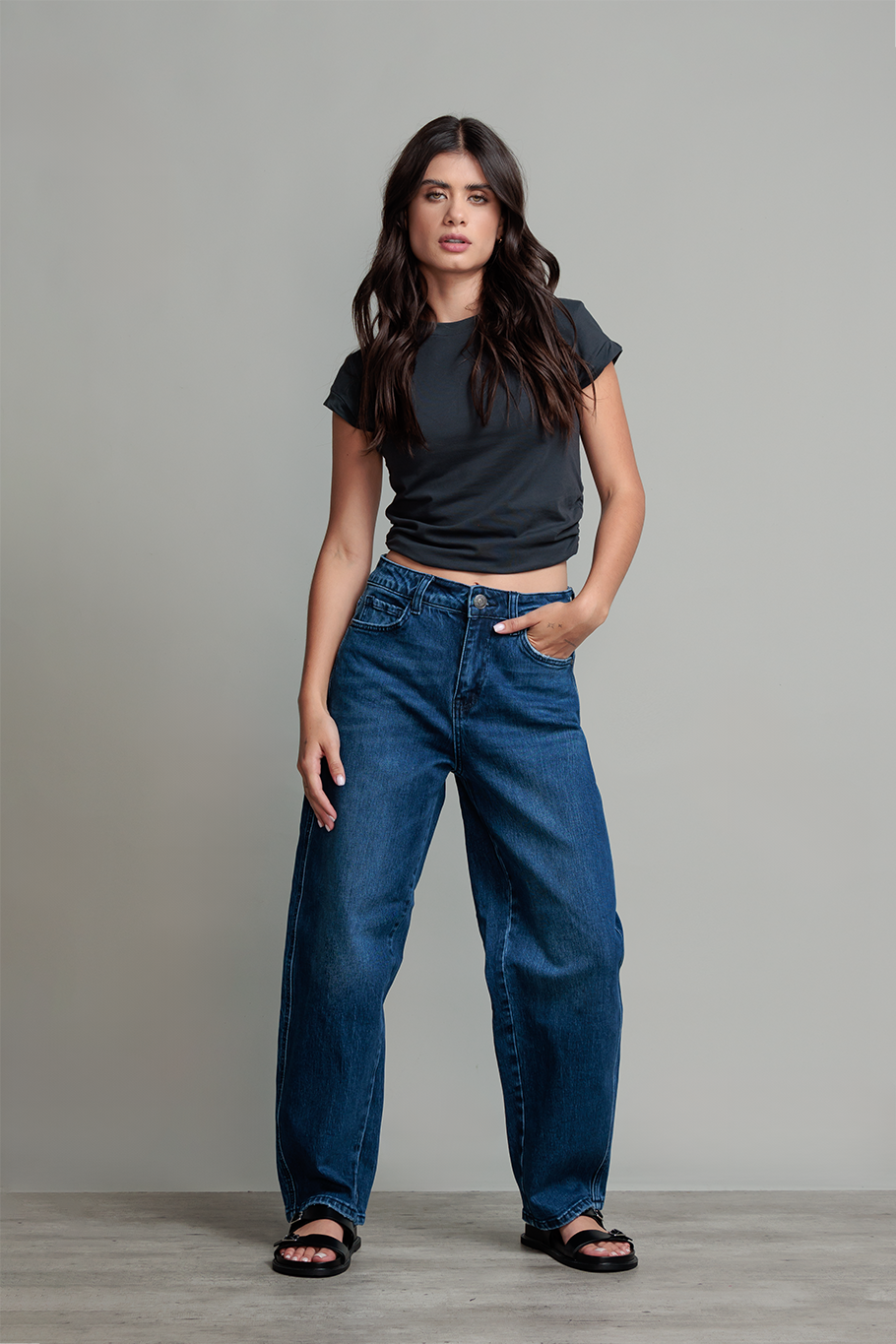 JEANS BARREL AZUL MARINO - BASSICS