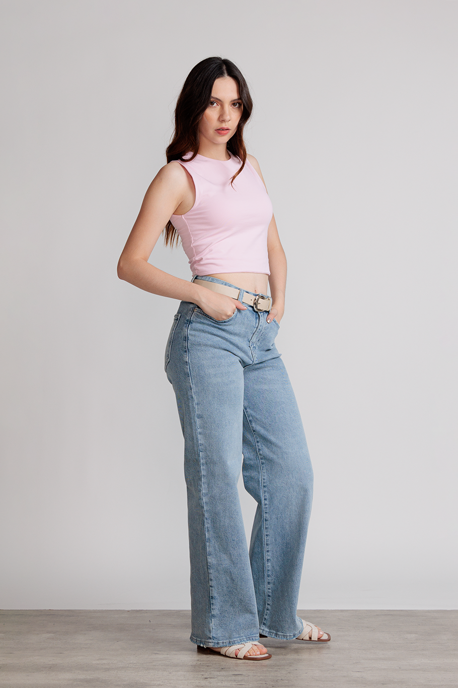 JEANS WIDE LEG FULL LENGTH - AZUL ICE