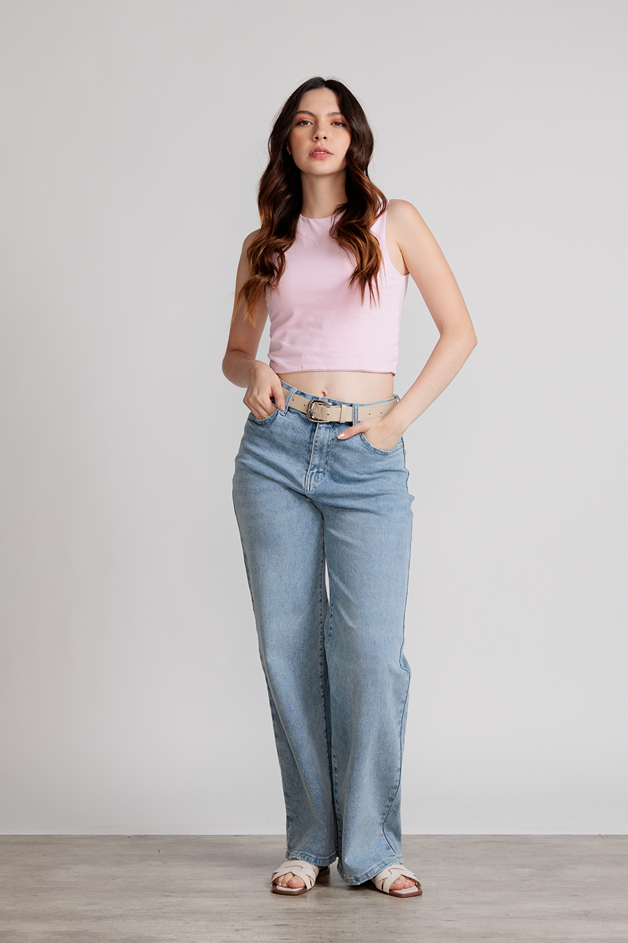 JEANS WIDE LEG FULL LENGTH - AZUL ICE