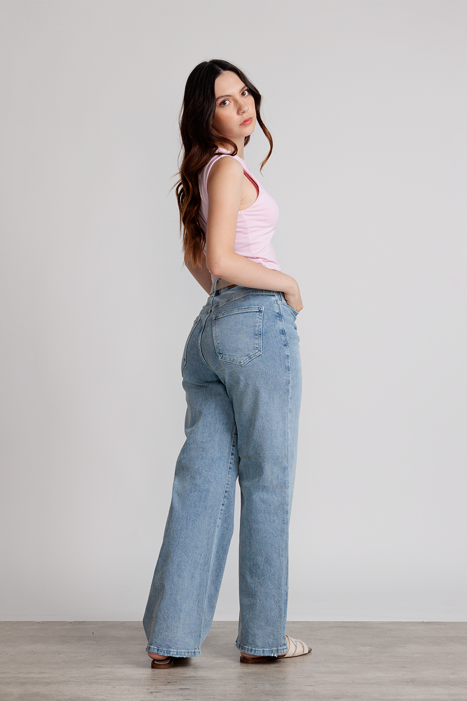 JEANS WIDE LEG FULL LENGTH - AZUL ICE