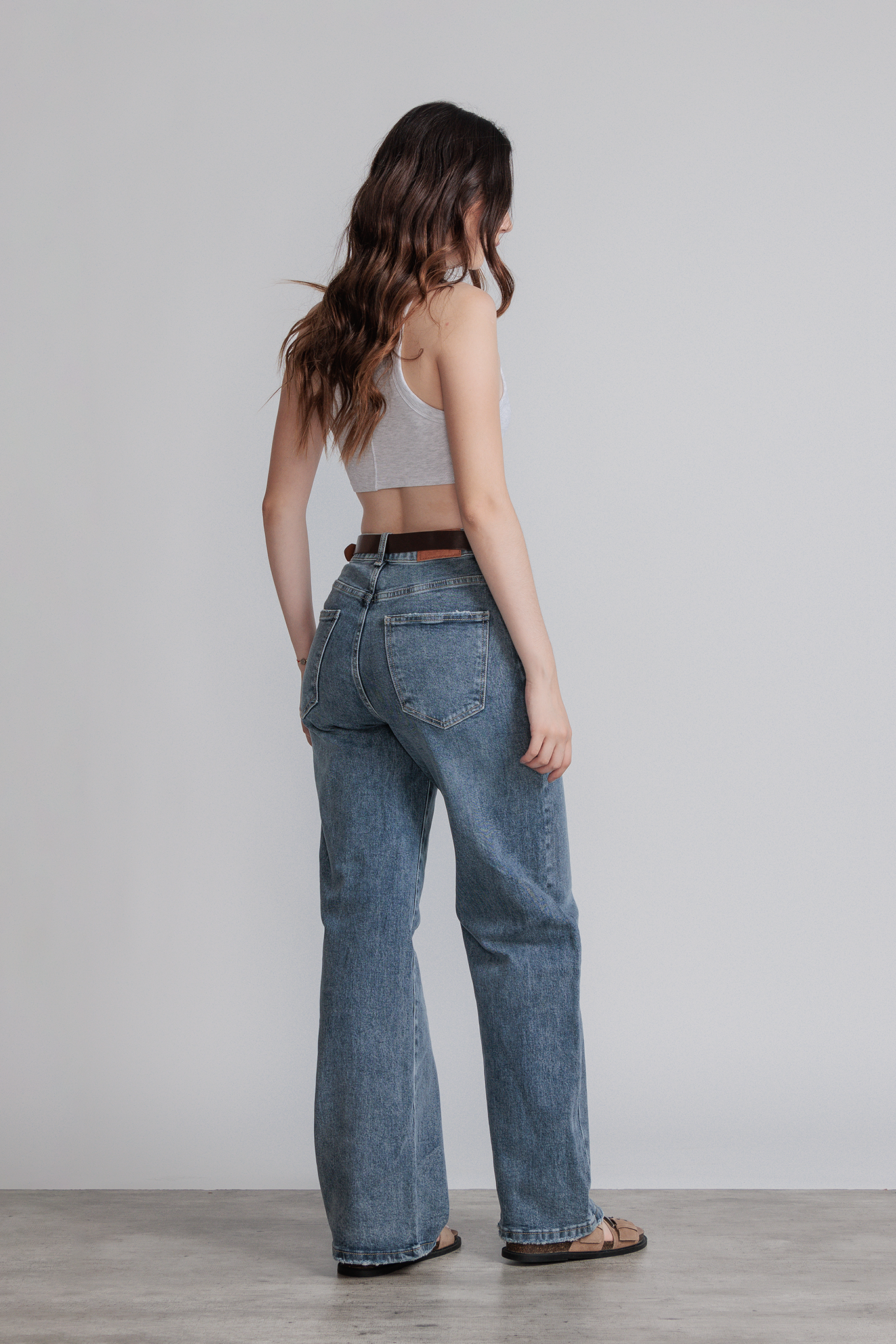 JEANS WIDE LEG FULL LENGTH - AZUL STONE