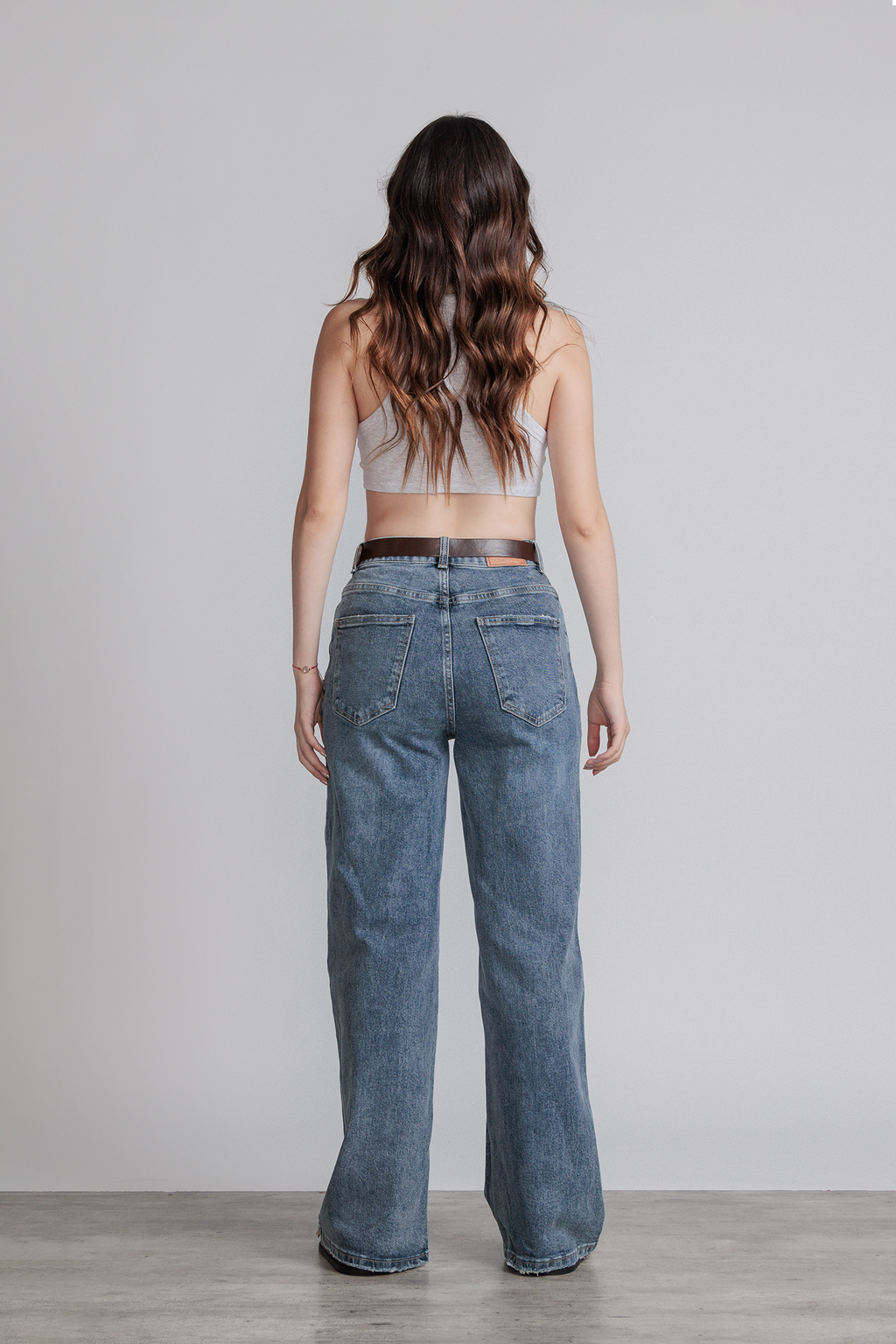 JEANS WIDE LEG FULL LENGTH - AZUL STONE