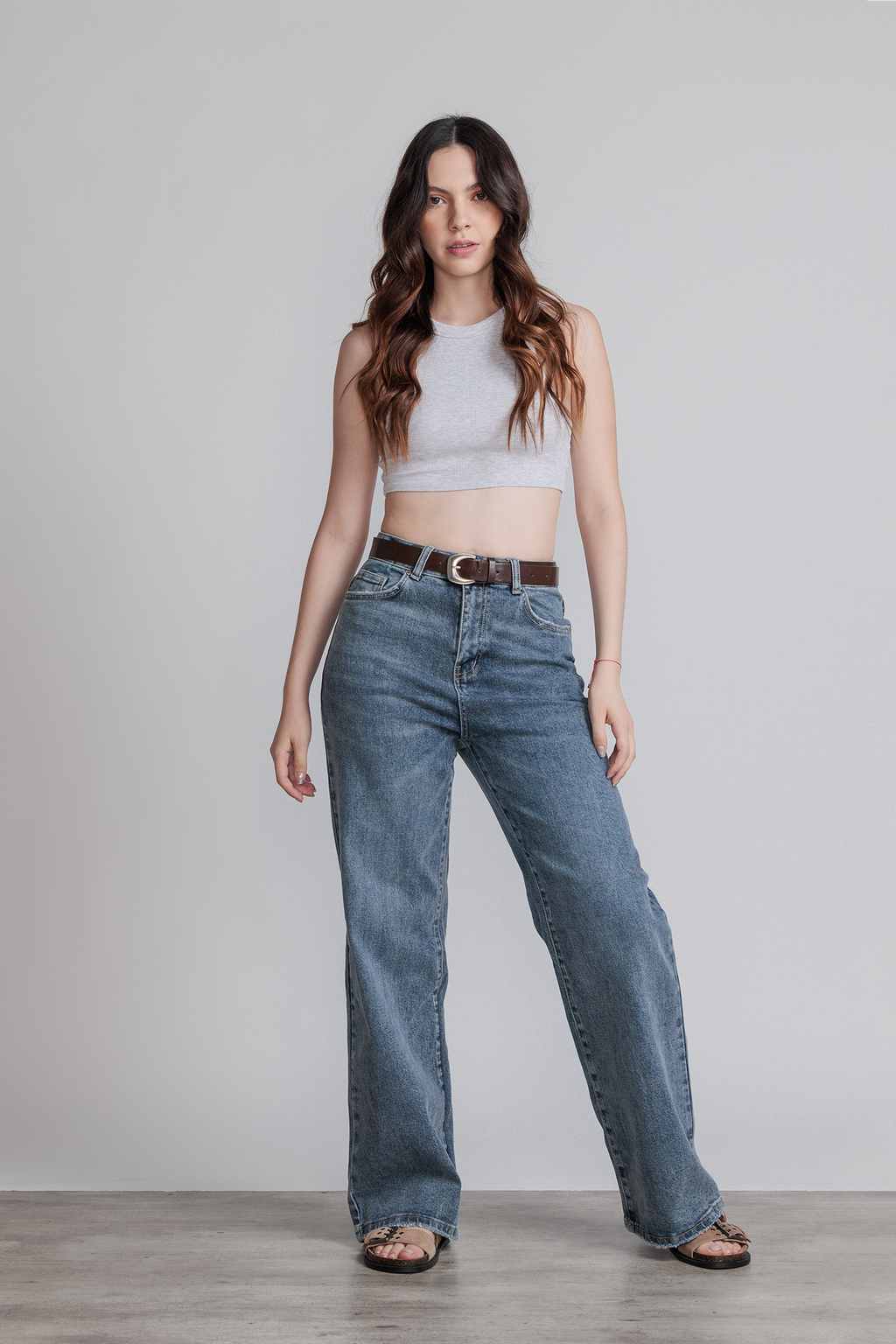 JEANS WIDE LEG FULL LENGTH - AZUL STONE