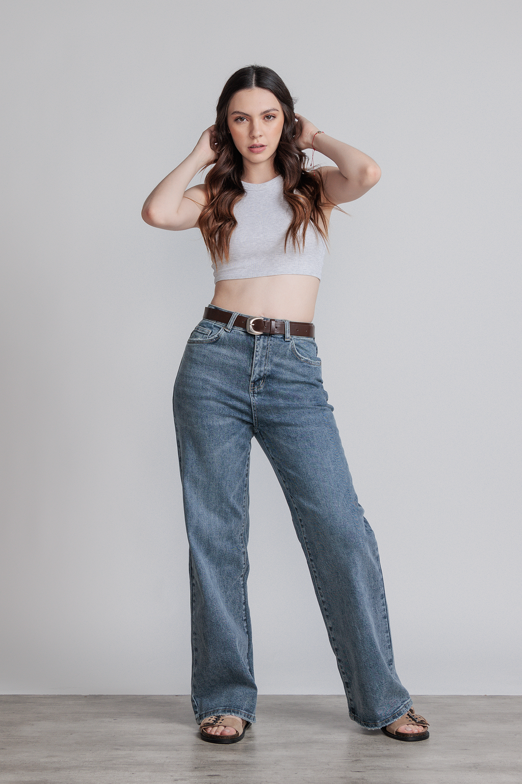 JEANS WIDE LEG FULL LENGTH - AZUL STONE