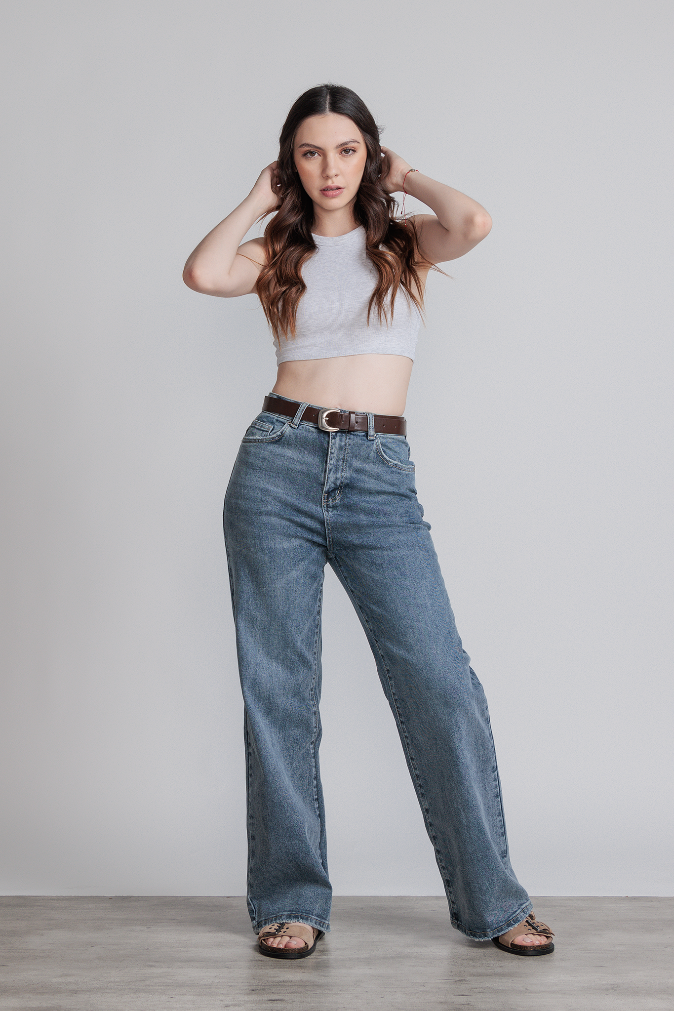 JEANS WIDE LEG FULL LENGTH - AZUL STONE
