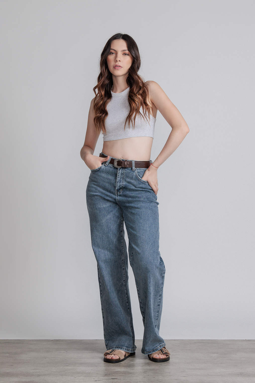 JEANS WIDE LEG FULL LENGTH - AZUL STONE