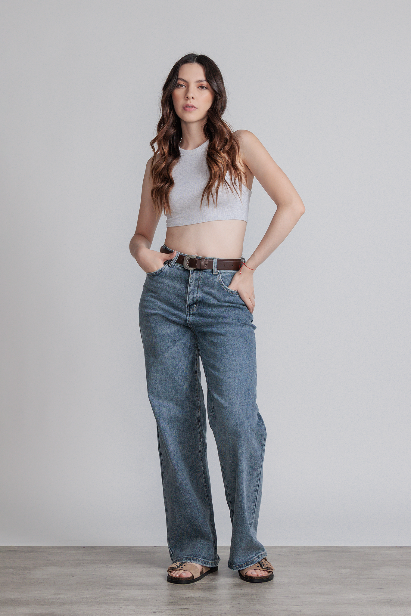 JEANS WIDE LEG FULL LENGTH - AZUL STONE