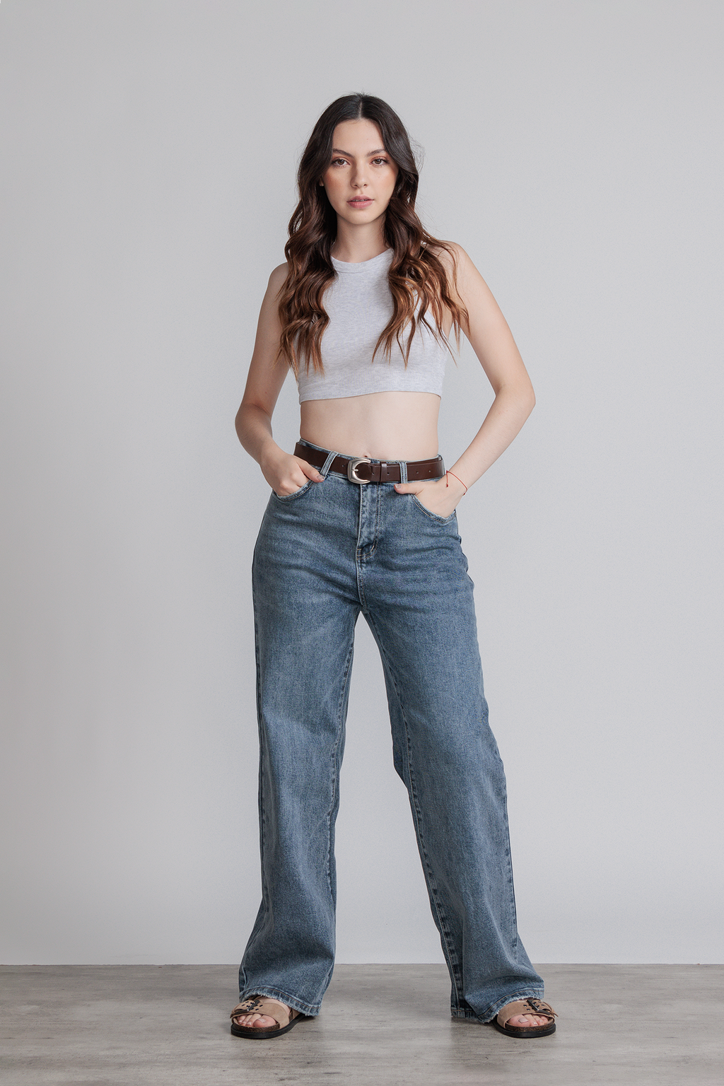 JEANS WIDE LEG FULL LENGTH - AZUL STONE