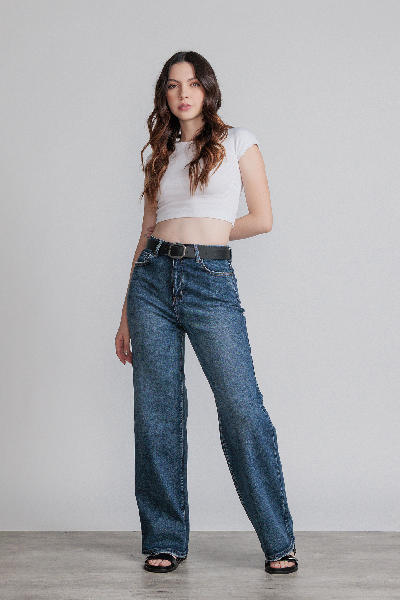 JEANS WIDE LEG FULL LENGTH - AZUL MEDIO