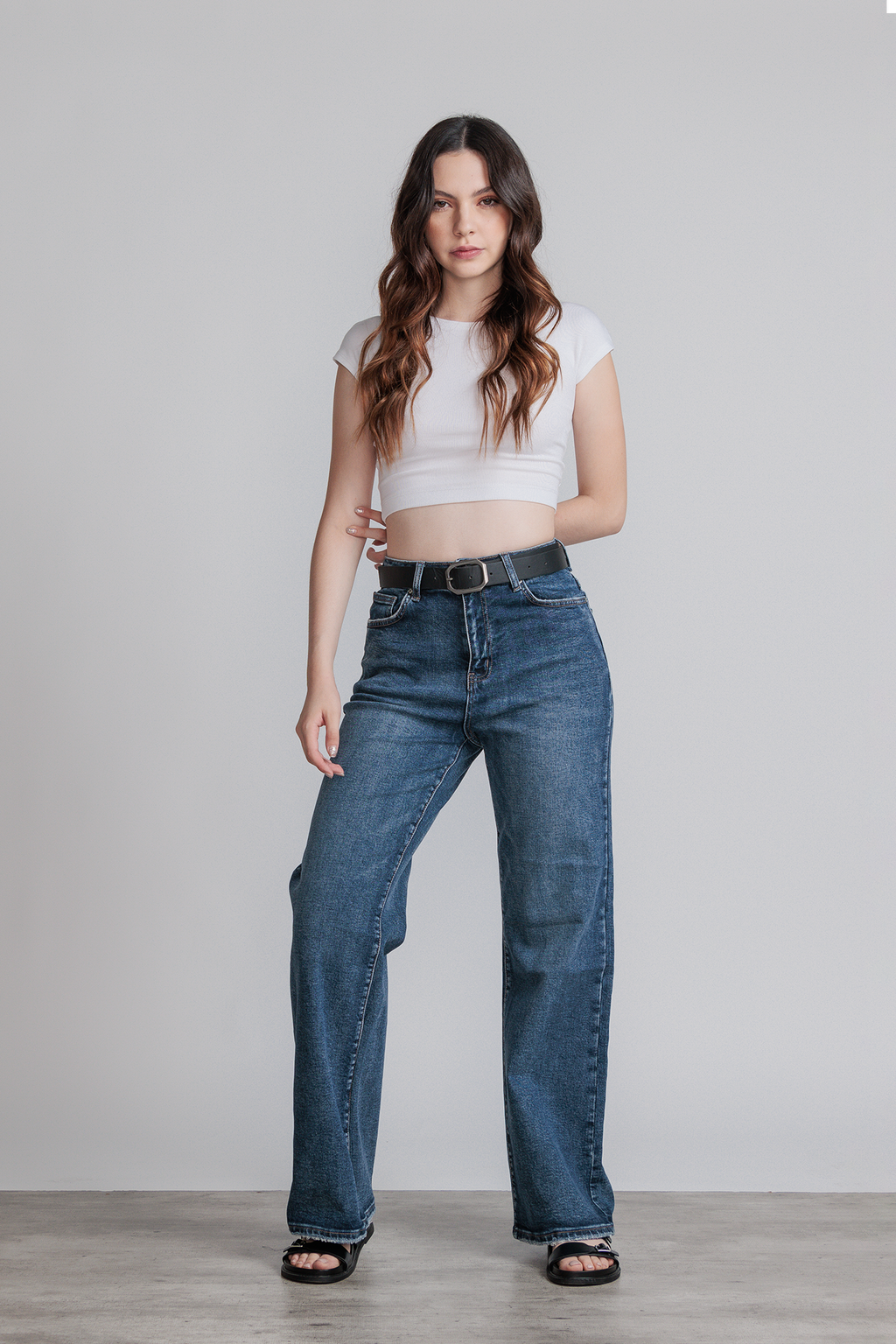 JEANS WIDE LEG FULL LENGTH - AZUL MEDIO