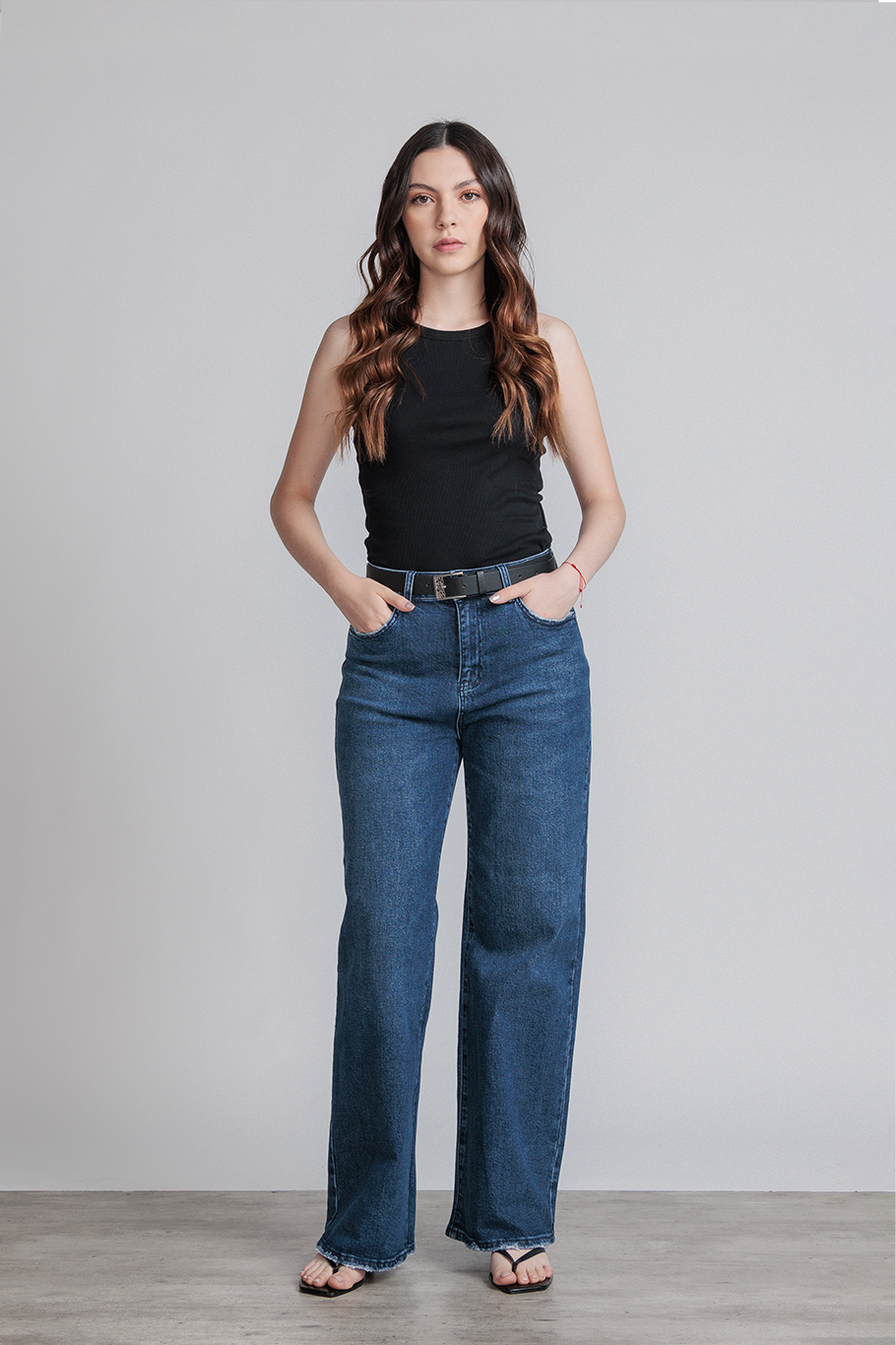 JEANS WIDE LEG FULL LENGTH - AZUL MARINO