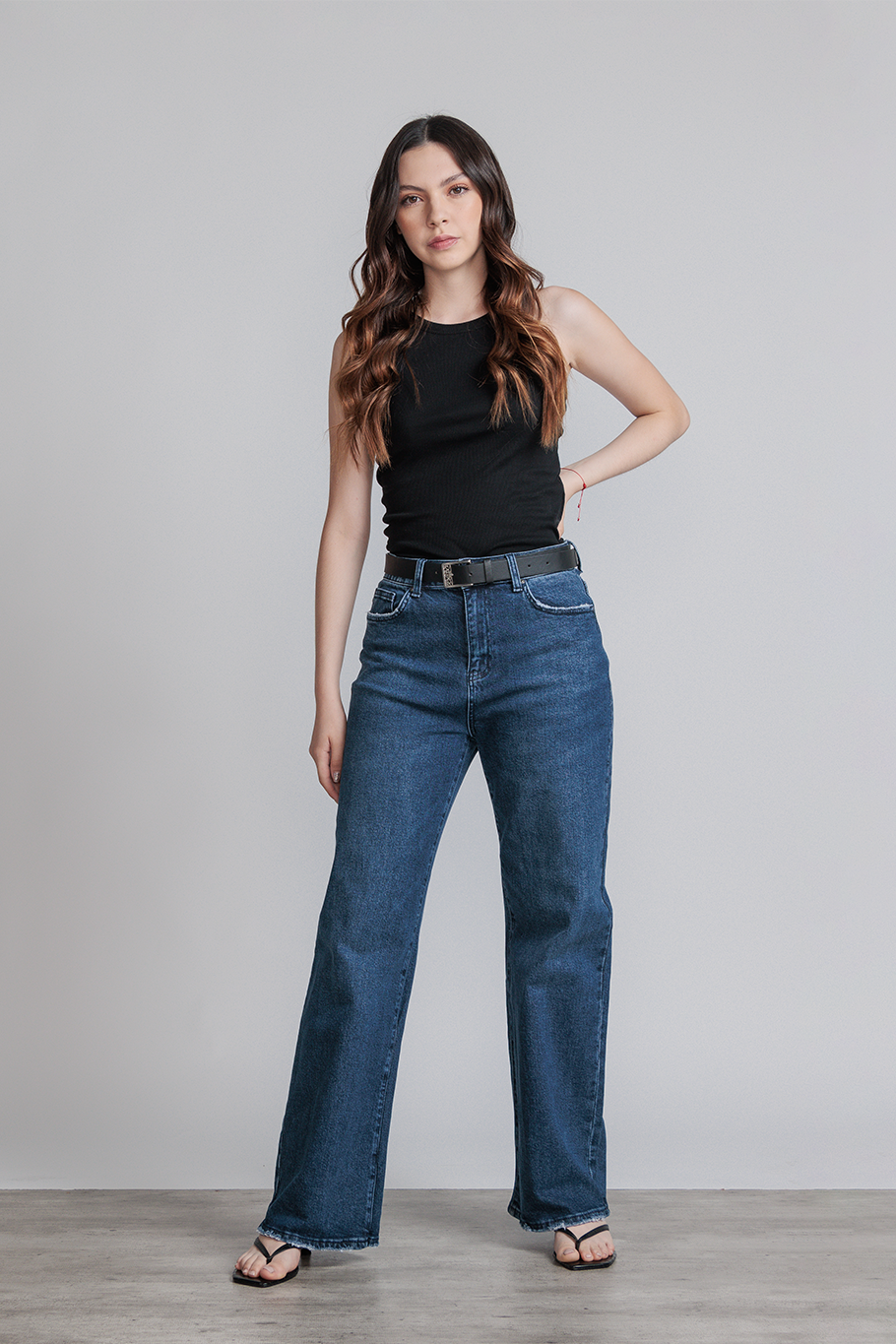 JEANS WIDE LEG FULL LENGTH - AZUL MARINO