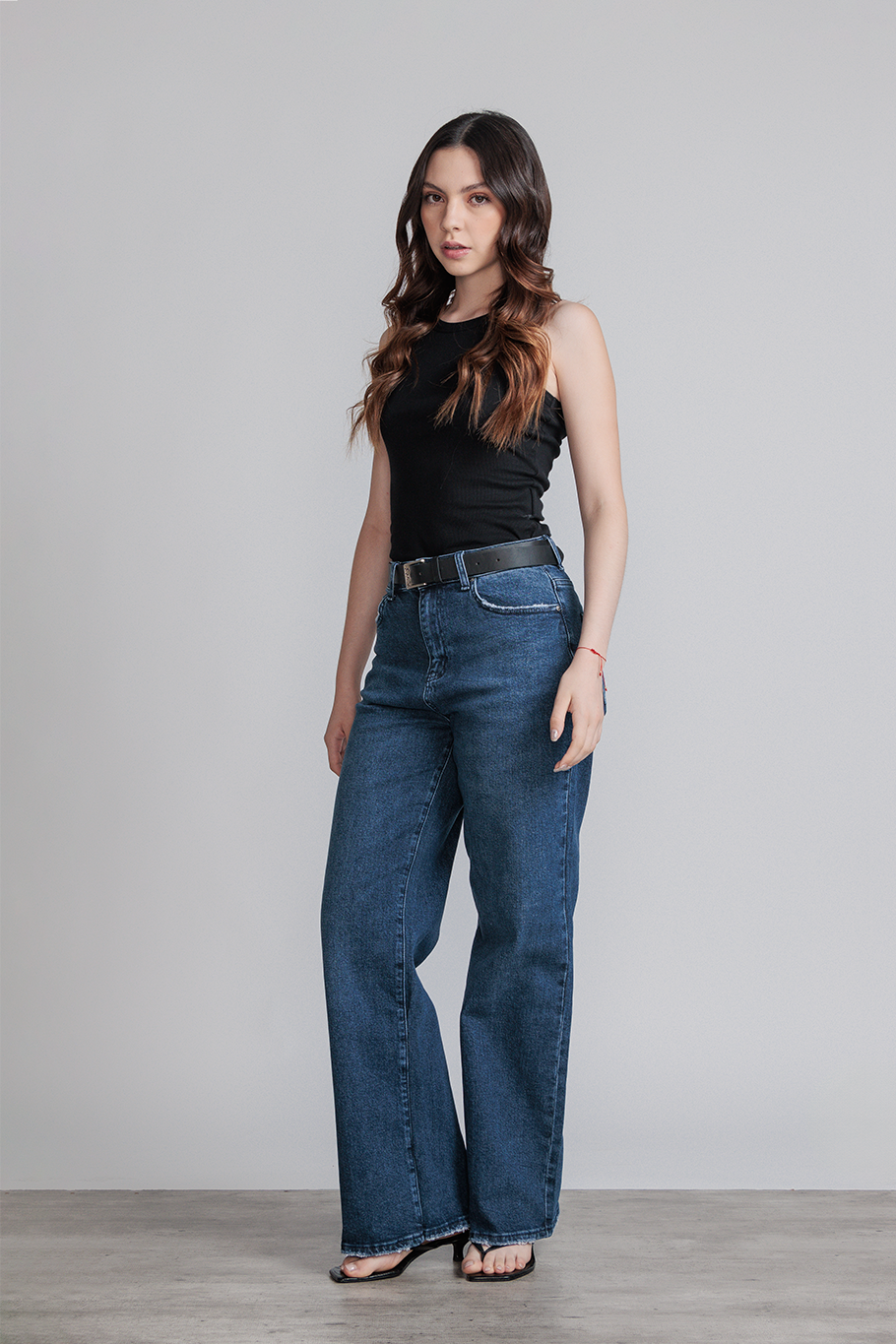 JEANS WIDE LEG FULL LENGTH - AZUL MARINO