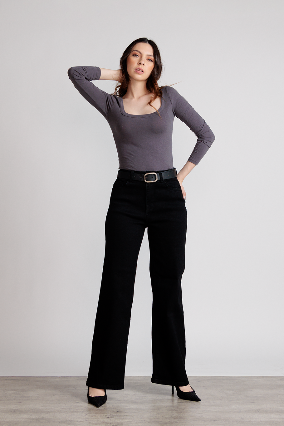 JEANS WIDE LEG FULL LENGTH - NEGRO