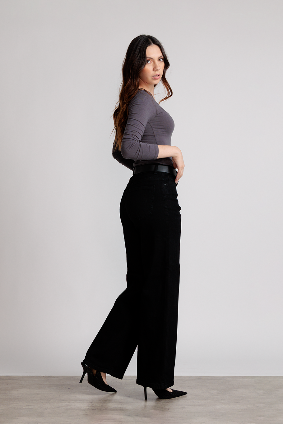 JEANS WIDE LEG FULL LENGTH - NEGRO