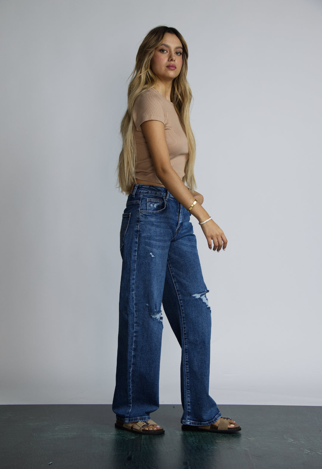 JEAN BAGGY RIPPED - AZUL STONE