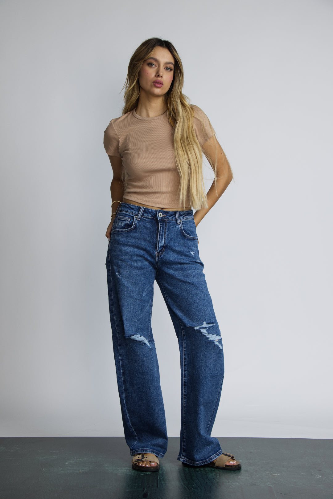 JEAN BAGGY RIPPED - AZUL STONE