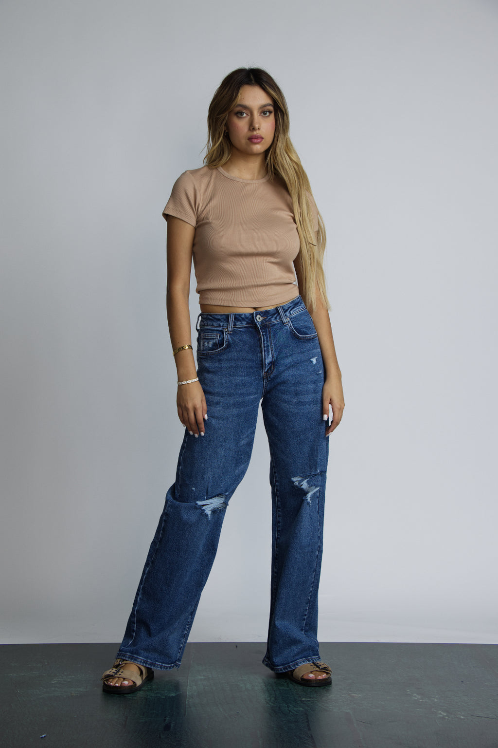 JEAN BAGGY RIPPED - AZUL STONE